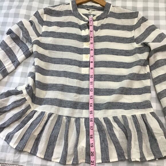 LUCKY Brand striped white blue jeans frills buttom blouse small boho lagenlook - Picture 9 of 12